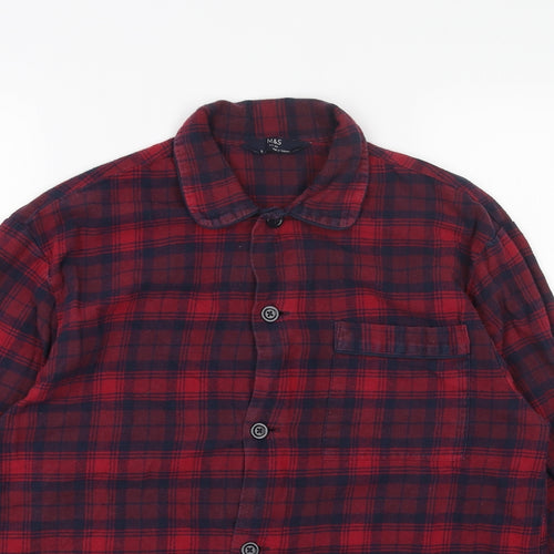 Marks and Spencer Womens Red Geometric Cotton Basic Button-Up Size S V-Neck