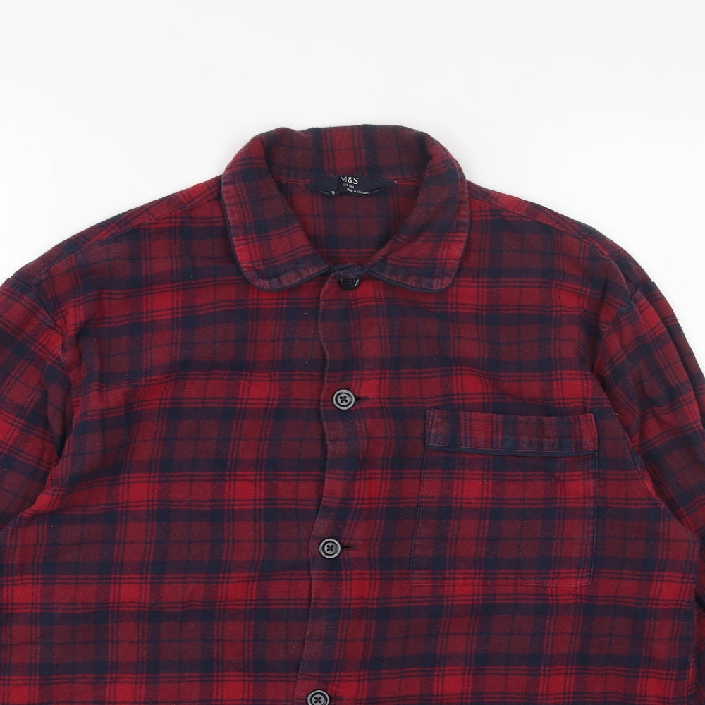 Marks and Spencer Womens Red Geometric Cotton Basic Button-Up Size S V-Neck