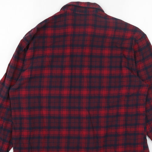 Marks and Spencer Womens Red Geometric Cotton Basic Button-Up Size S V-Neck