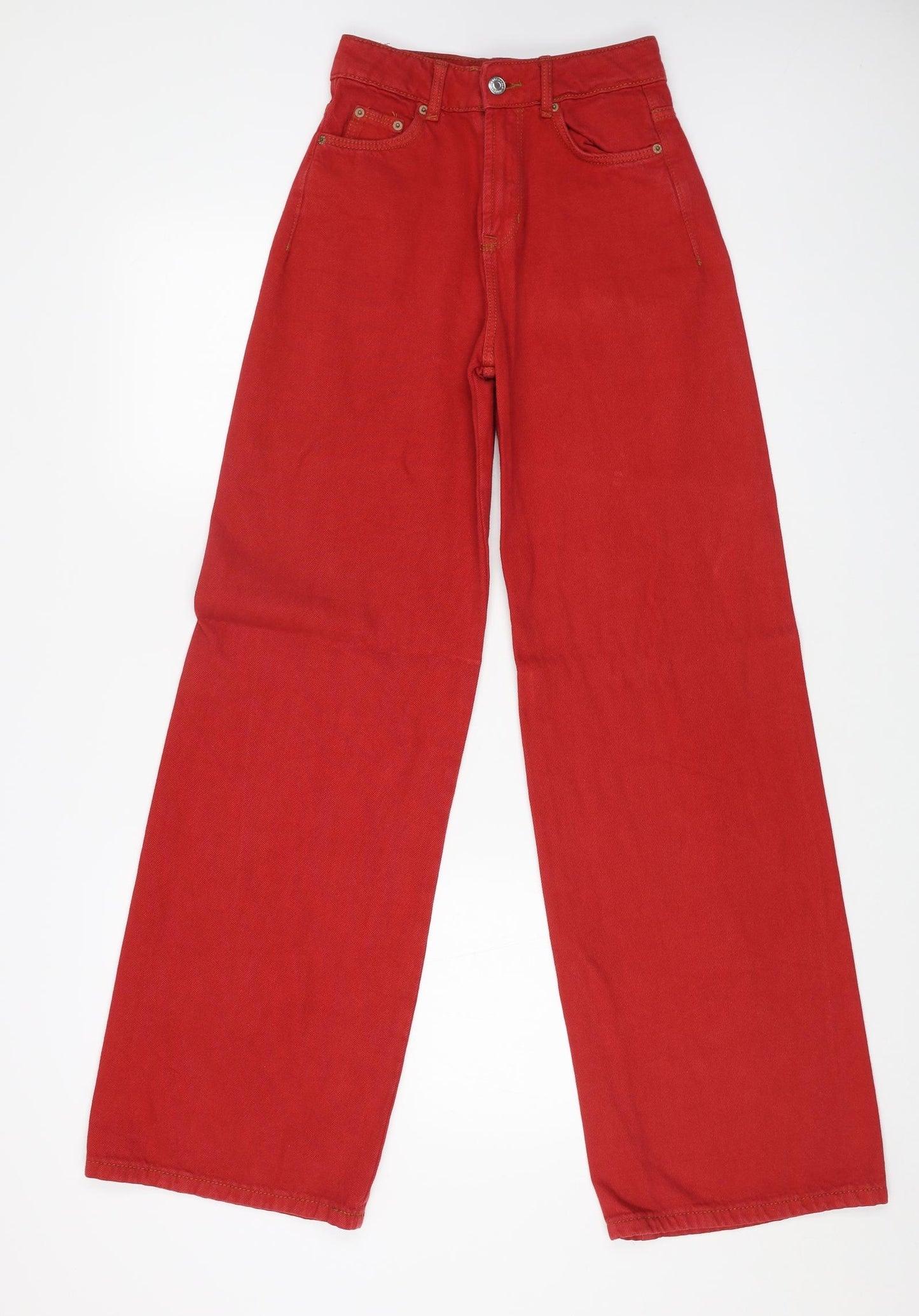 Pull&Bear Womens Red Cotton Wide-Leg Jeans Size 4 L32 in Regular Button