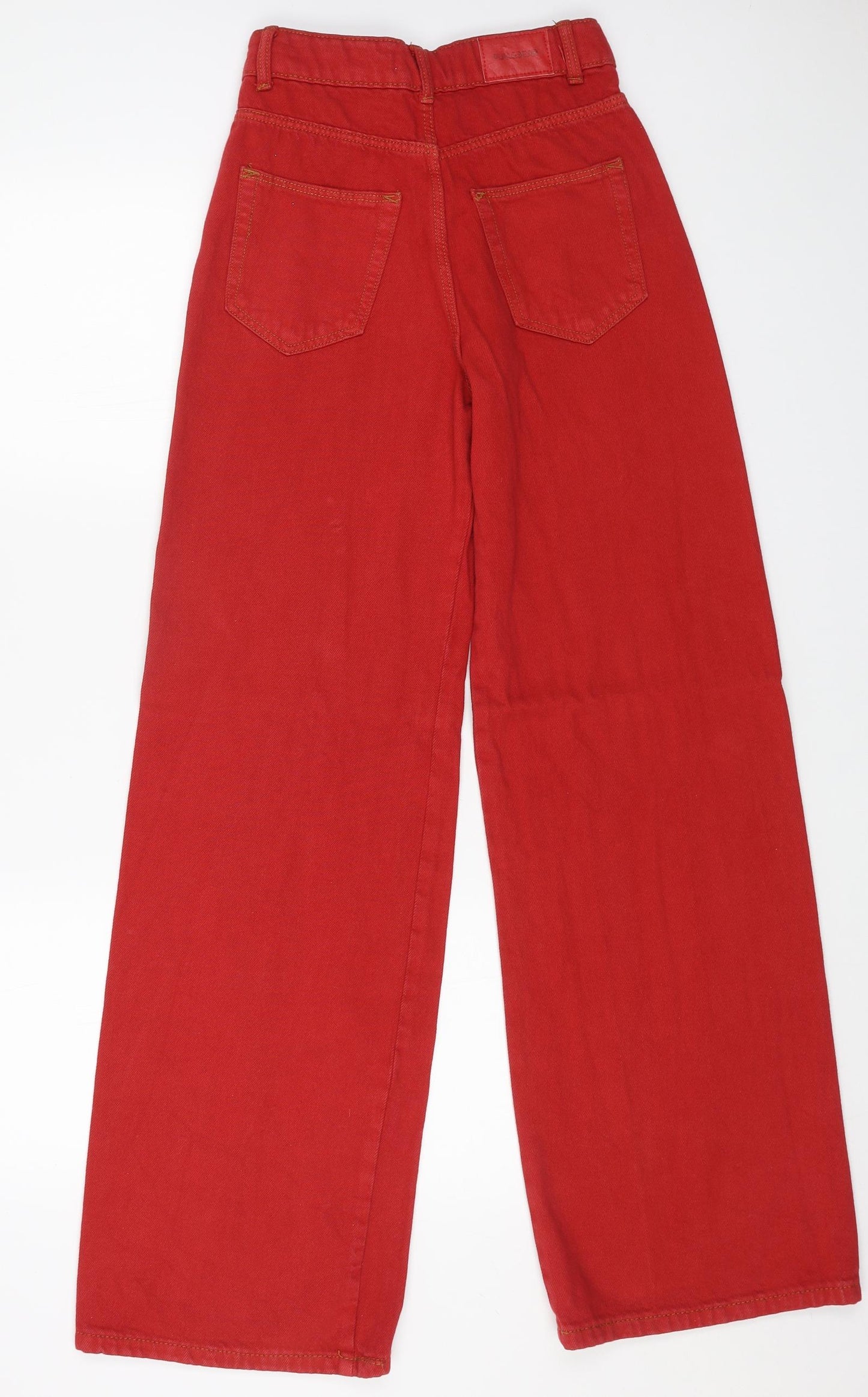 Pull&Bear Womens Red Cotton Wide-Leg Jeans Size 4 L32 in Regular Button