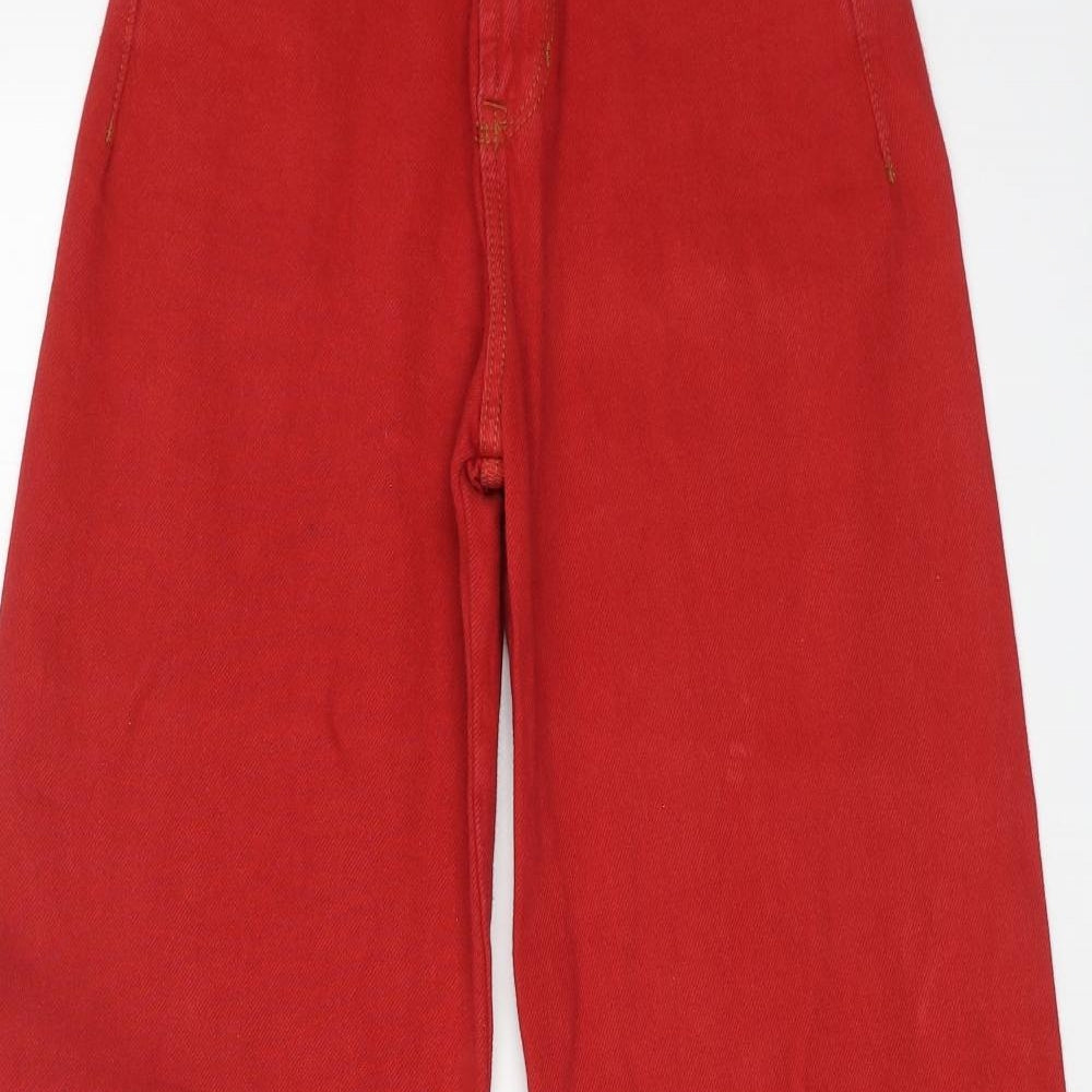 Pull&Bear Womens Red Cotton Wide-Leg Jeans Size 4 L32 in Regular Button