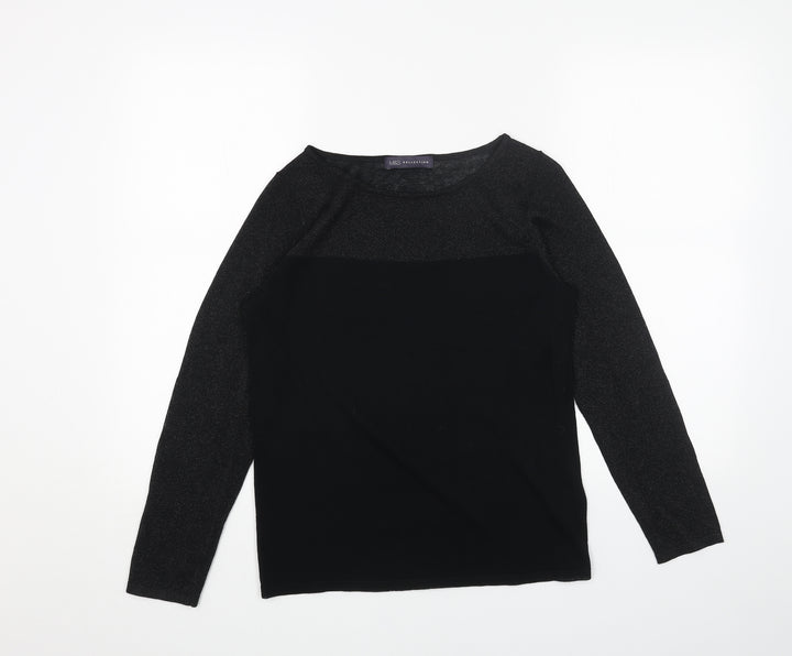 Marks and Spencer Womens Black Boat Neck Viscose Pullover Jumper Size 10