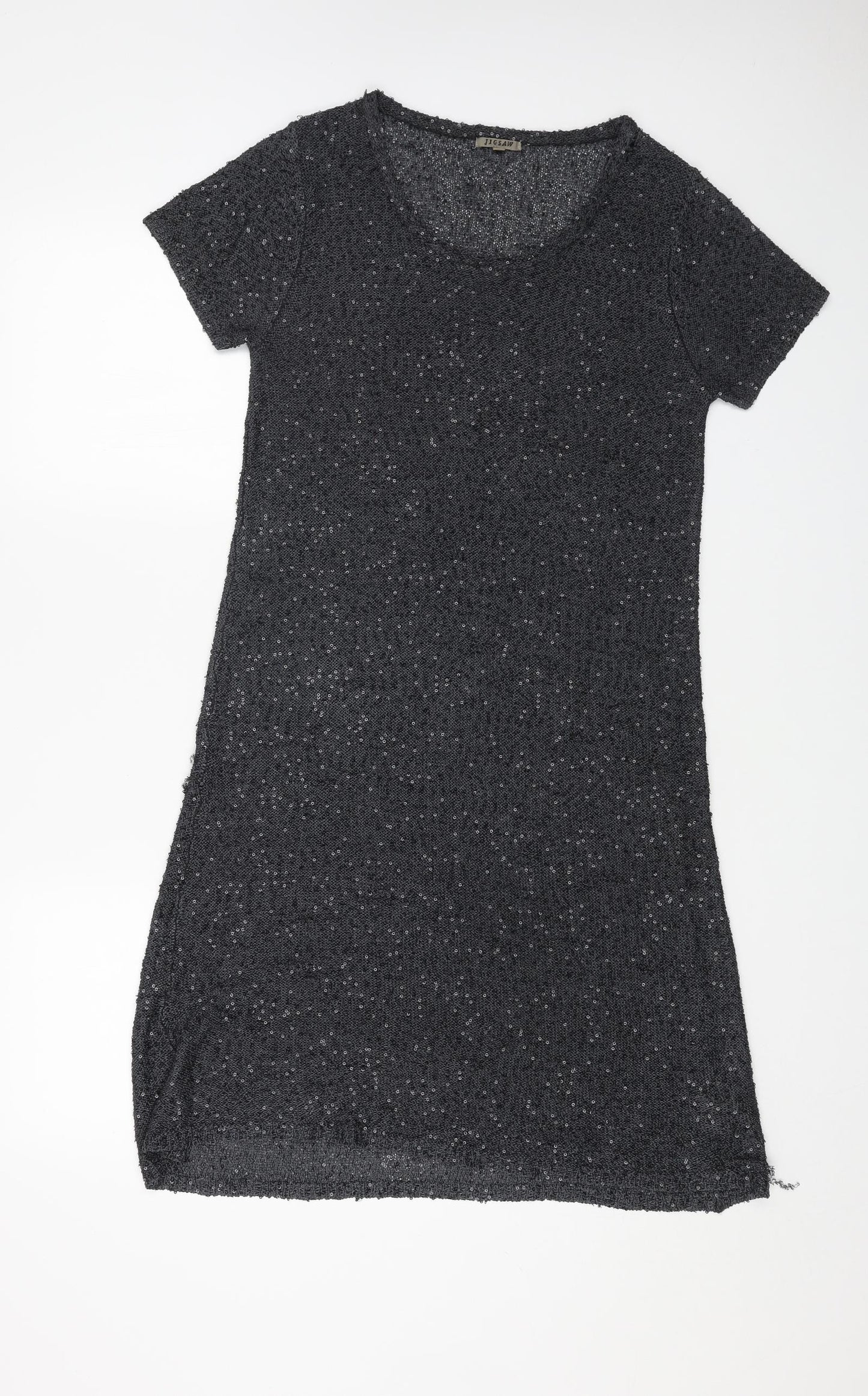 Jigsaw Womens Grey Cotton Jumper Dress Size 14 Boat Neck Pullover