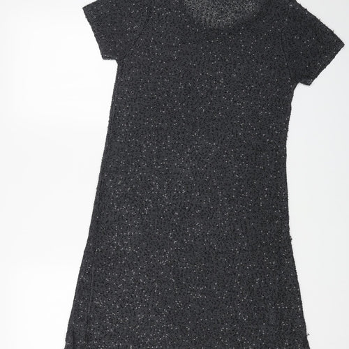 Jigsaw Womens Grey Cotton Jumper Dress Size 14 Boat Neck Pullover