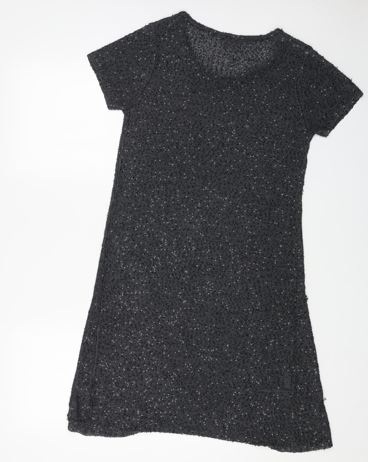 Jigsaw Womens Grey Cotton Jumper Dress Size 14 Boat Neck Pullover