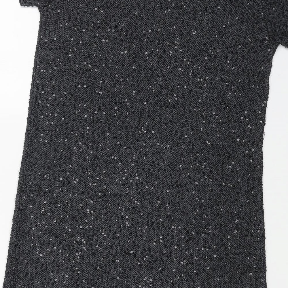 Jigsaw Womens Grey Cotton Jumper Dress Size 14 Boat Neck Pullover