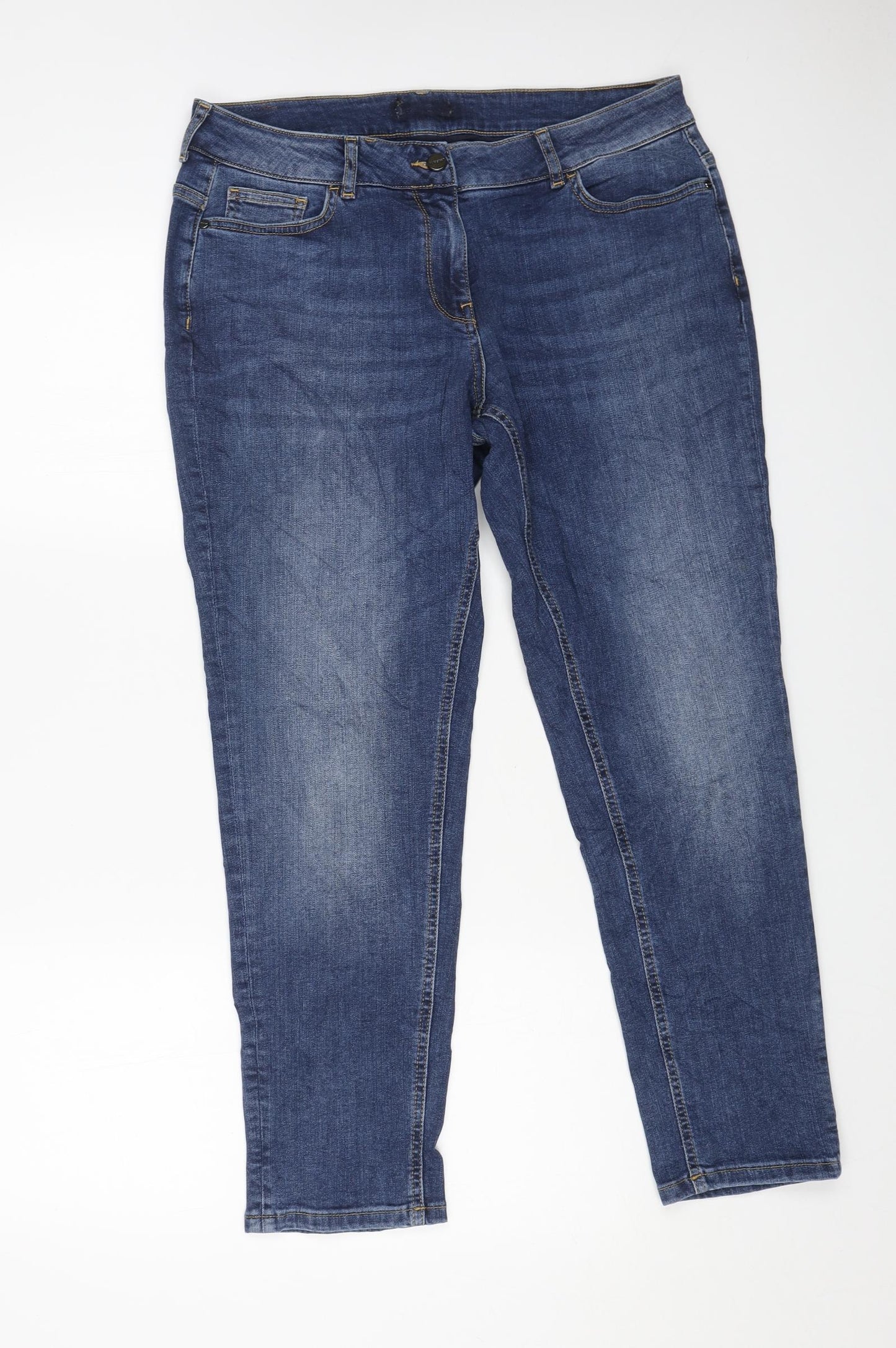 Marks and Spencer Womens Blue Cotton Straight Jeans Size 14 L27 in Regular Button
