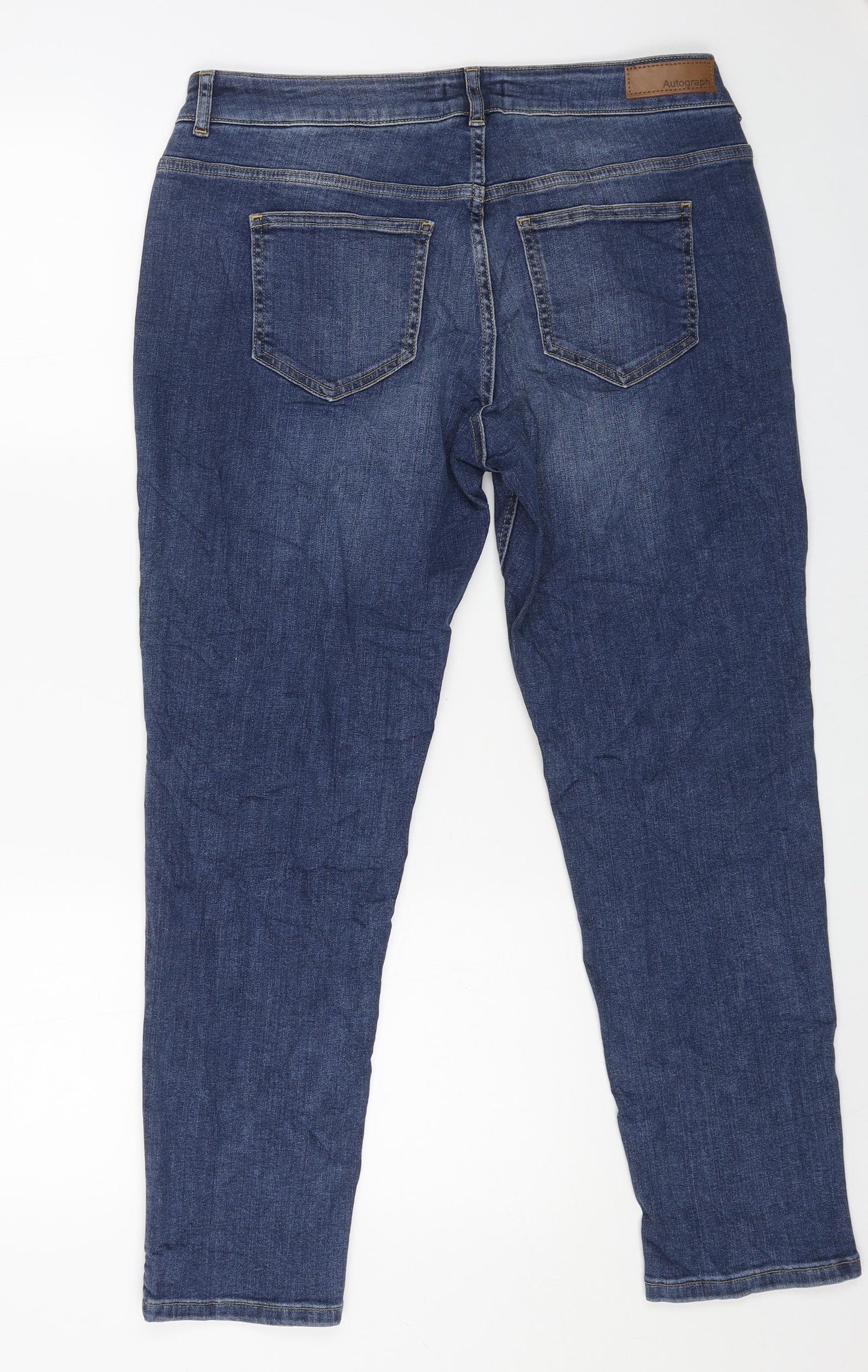 Marks and Spencer Womens Blue Cotton Straight Jeans Size 14 L27 in Regular Button
