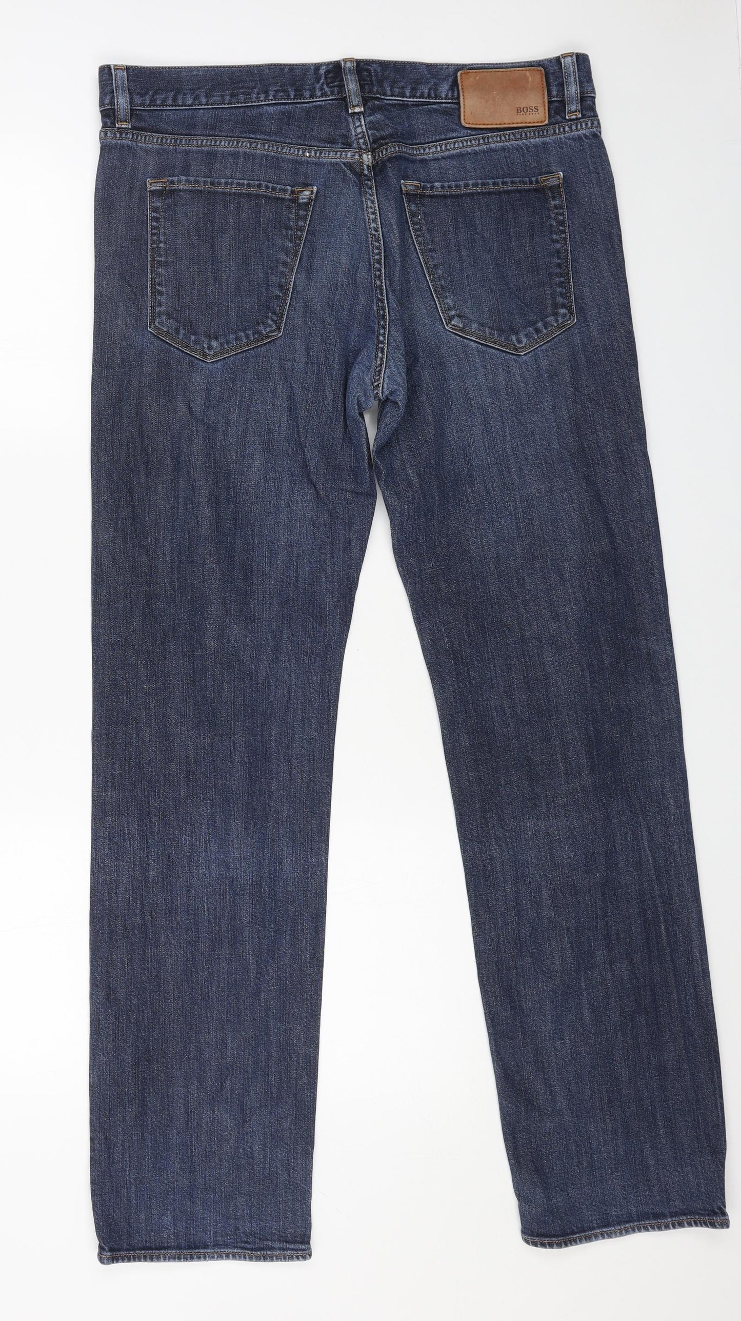 Boss Mens Blue Cotton Straight Jeans Size 35 in L32 in Regular Button
