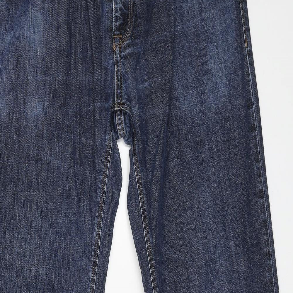 Boss Mens Blue Cotton Straight Jeans Size 35 in L32 in Regular Button