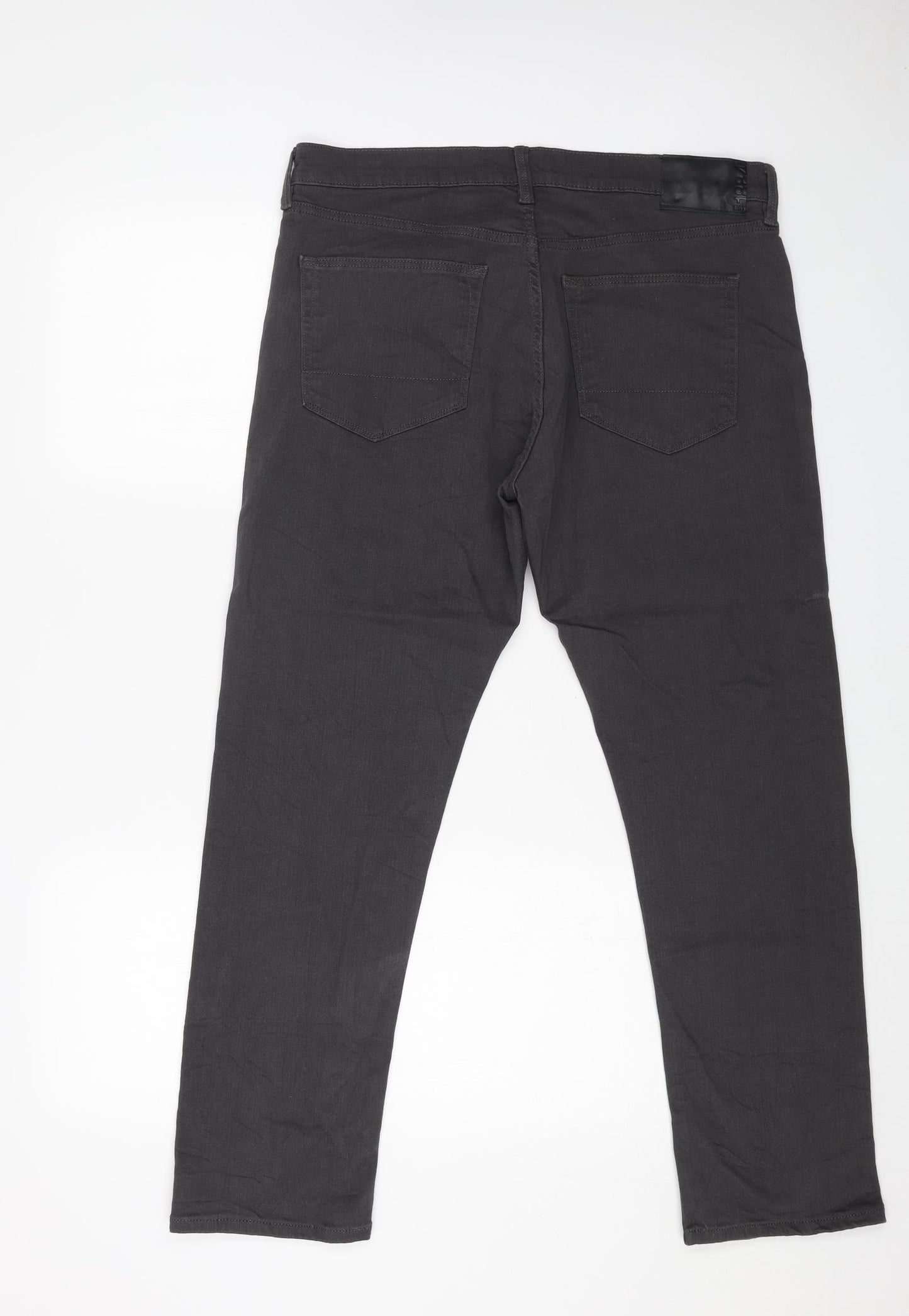 Marks and Spencer Mens Grey Cotton Straight Jeans Size 36 in L29 in Regular Button