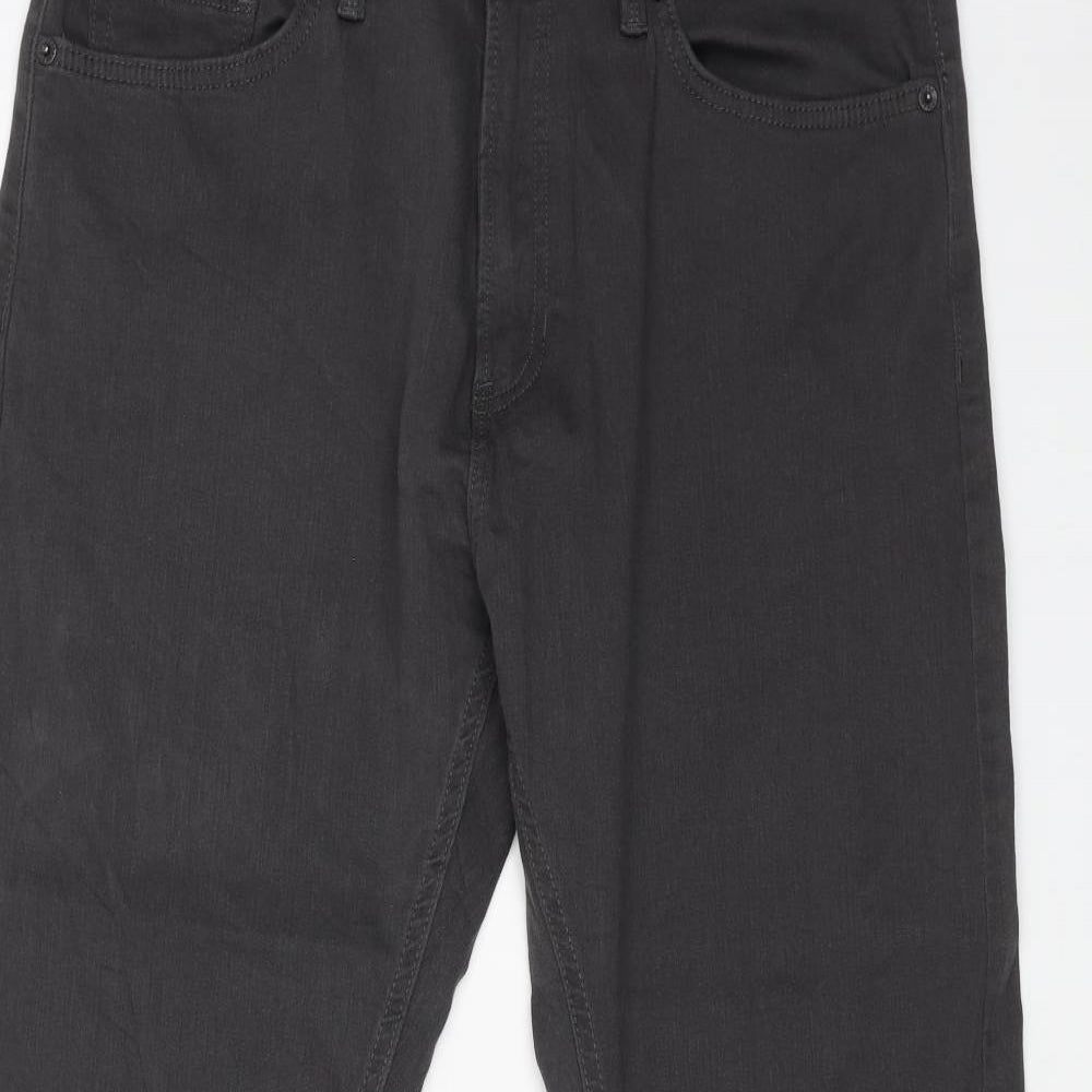 Marks and Spencer Mens Grey Cotton Straight Jeans Size 36 in L29 in Regular Button