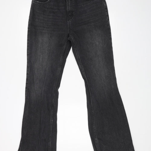 Topshop Womens Black Cotton Flared Jeans Size 32 in L32 in Regular Button