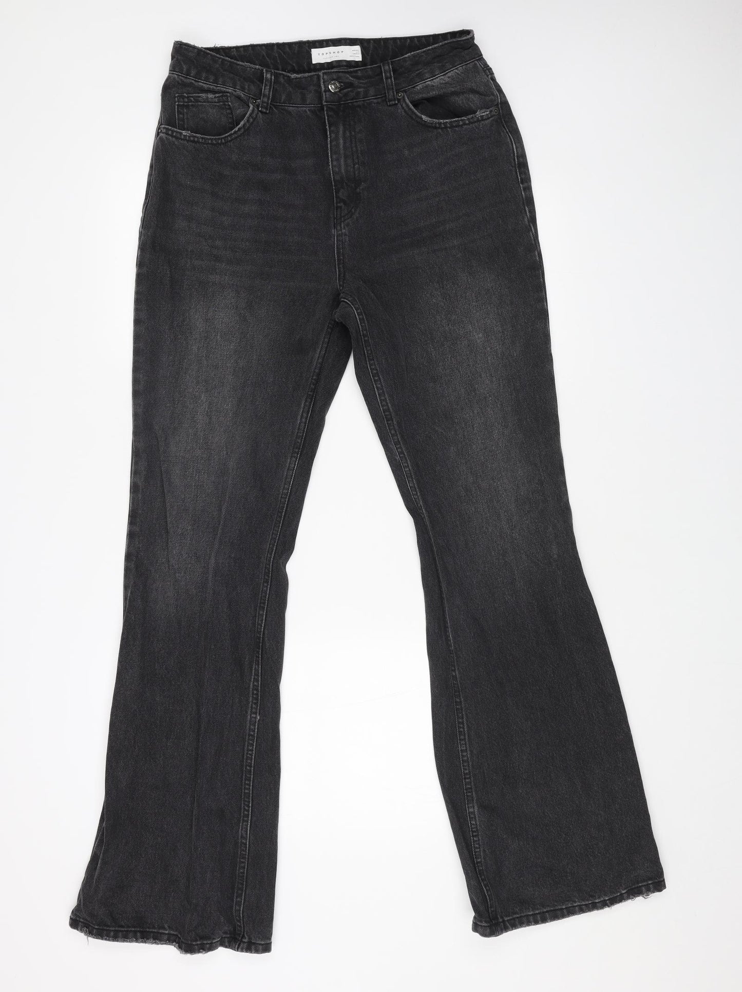 Topshop Womens Black Cotton Flared Jeans Size 32 in L32 in Regular Button