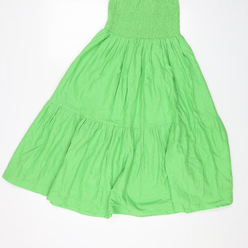 COLLUSION Womens Green Cotton A-Line Size 4 Off the Shoulder Pullover - Shirred Top