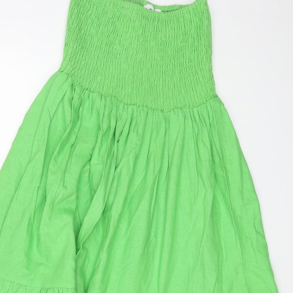 COLLUSION Womens Green Cotton A-Line Size 4 Off the Shoulder Pullover - Shirred Top