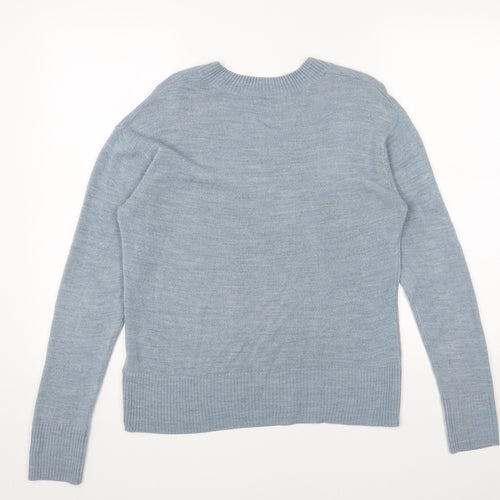 Marks and Spencer Womens Blue V-Neck Acrylic Pullover Jumper Size 12