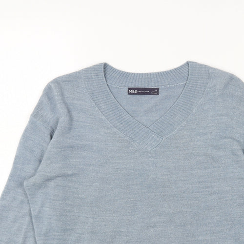 Marks and Spencer Womens Blue V-Neck Acrylic Pullover Jumper Size 12