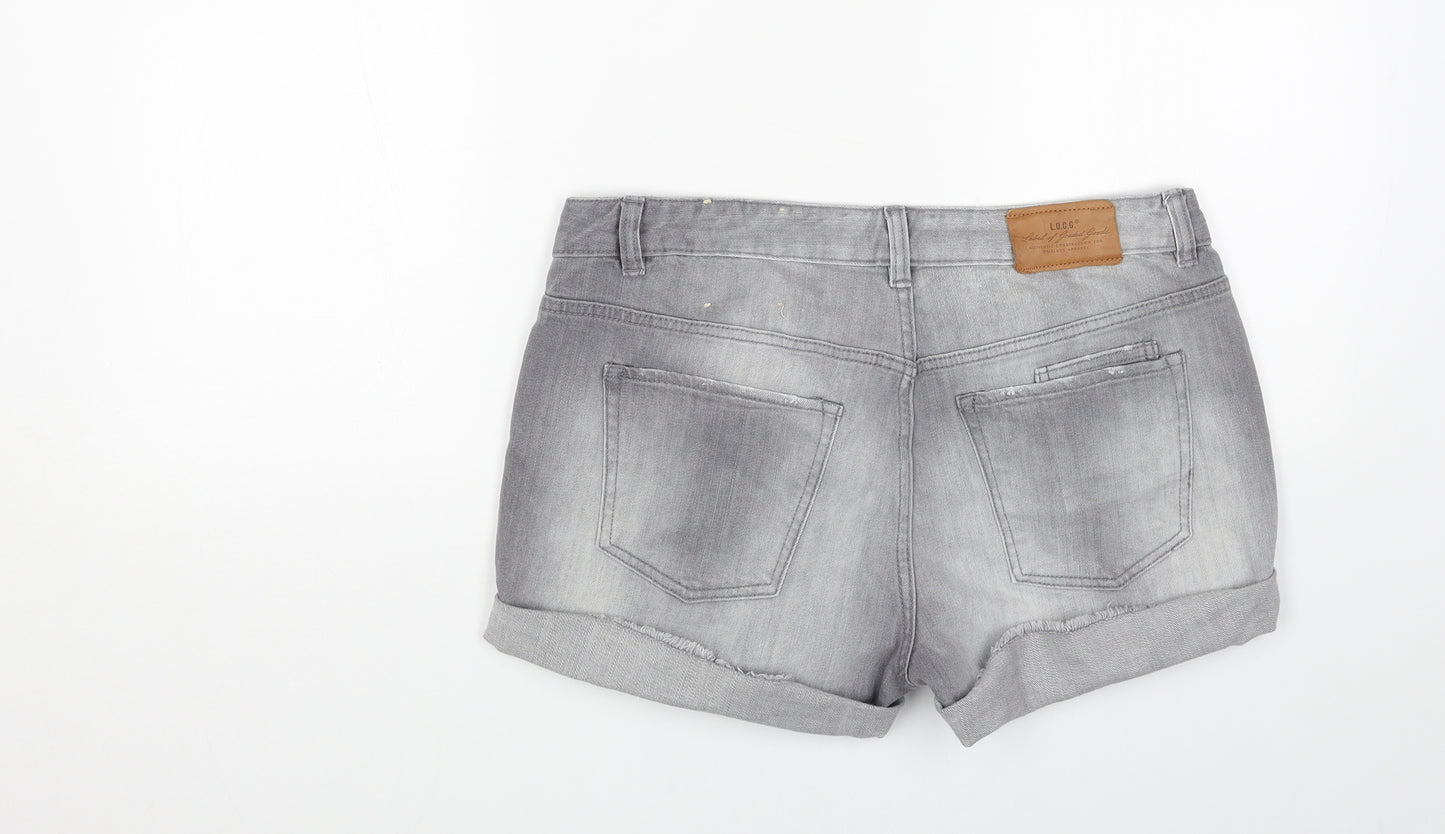 H&M Womens Grey Cotton Hot Pants Shorts Size 34 in Regular Button - Distressed