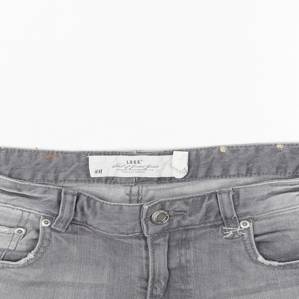 H&M Womens Grey Cotton Hot Pants Shorts Size 34 in Regular Button - Distressed