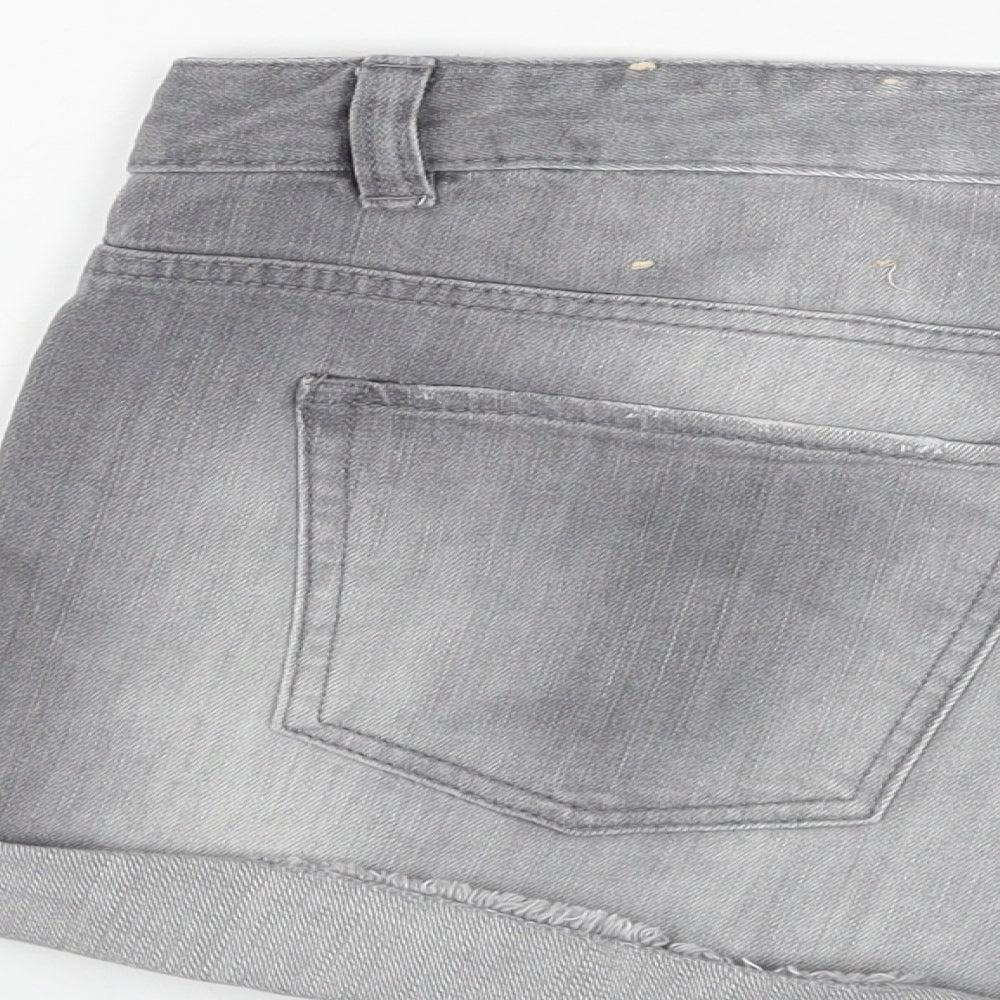 H&M Womens Grey Cotton Hot Pants Shorts Size 34 in Regular Button - Distressed