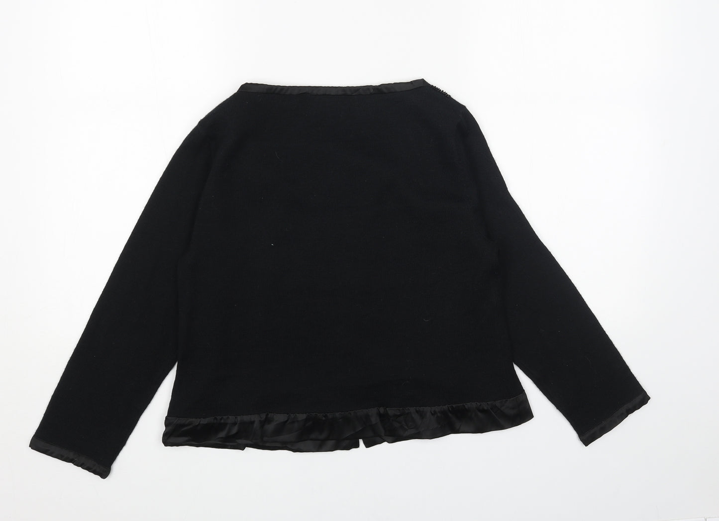 Halo Womens Black Scoop Neck Acrylic Cardigan Jumper Size M - Satin Trim