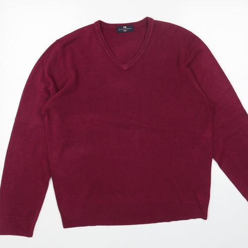 Blue Harbour Mens Purple V-Neck Acrylic Pullover Jumper Size L Long Sleeve