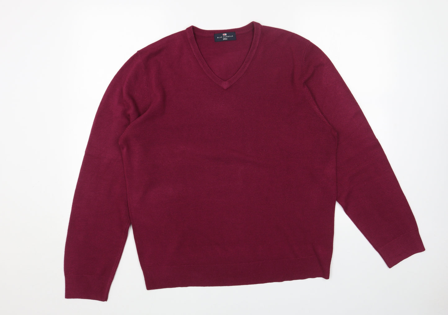 Blue Harbour Mens Purple V-Neck Acrylic Pullover Jumper Size L Long Sleeve