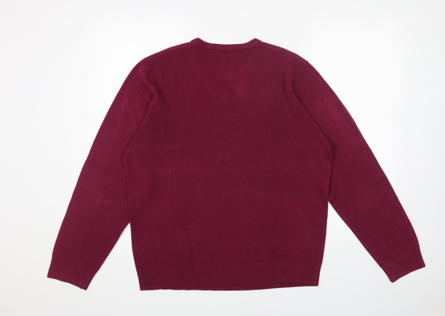 Blue Harbour Mens Purple V-Neck Acrylic Pullover Jumper Size L Long Sleeve