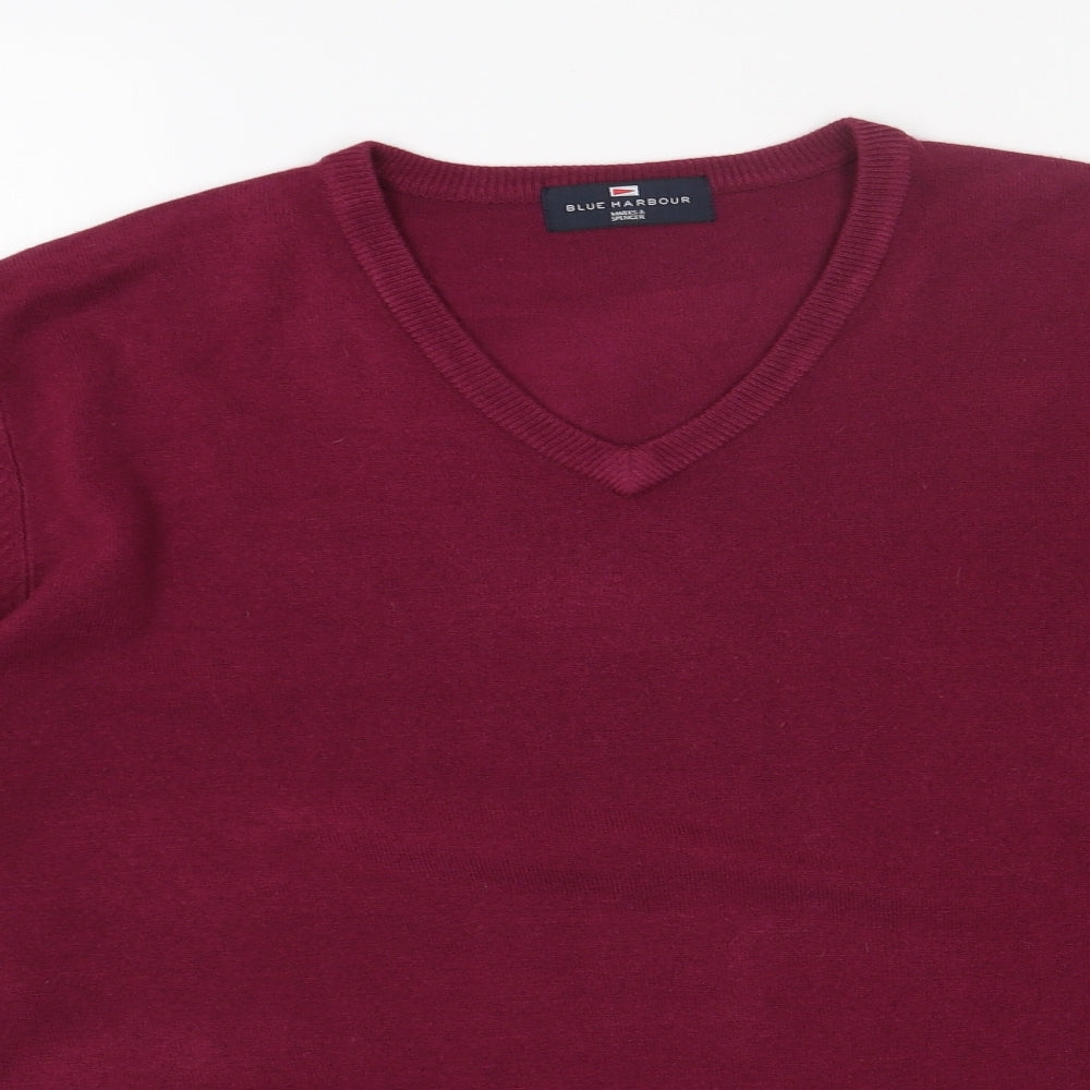 Blue Harbour Mens Purple V-Neck Acrylic Pullover Jumper Size L Long Sleeve
