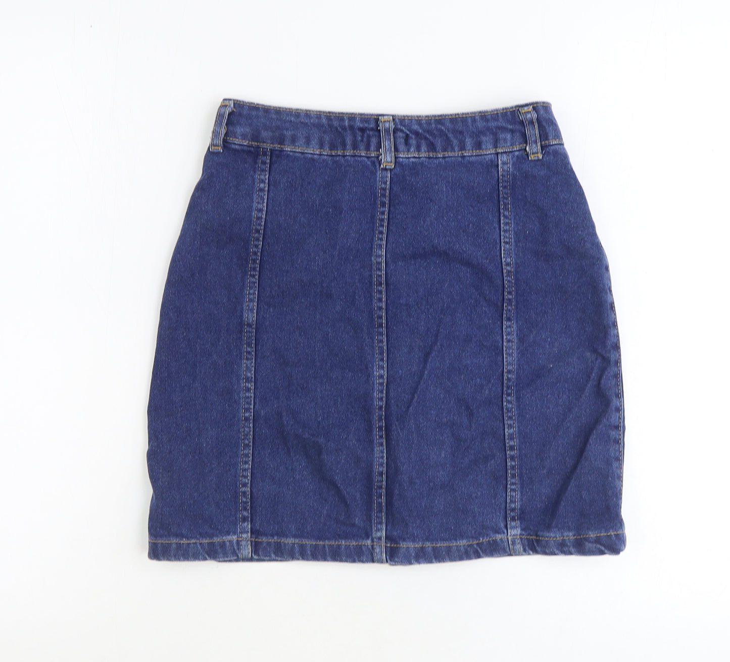 Ambar Womens Blue Cotton Mini Skirt Size M Button