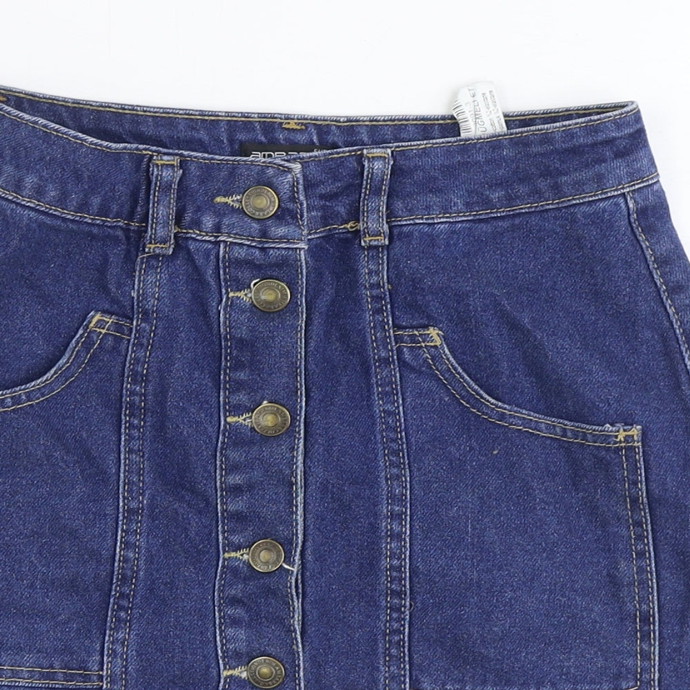 Ambar Womens Blue Cotton Mini Skirt Size M Button