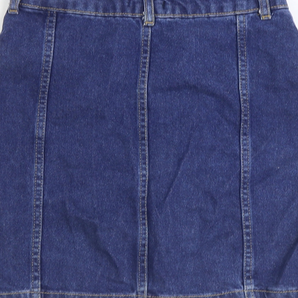 Ambar Womens Blue Cotton Mini Skirt Size M Button