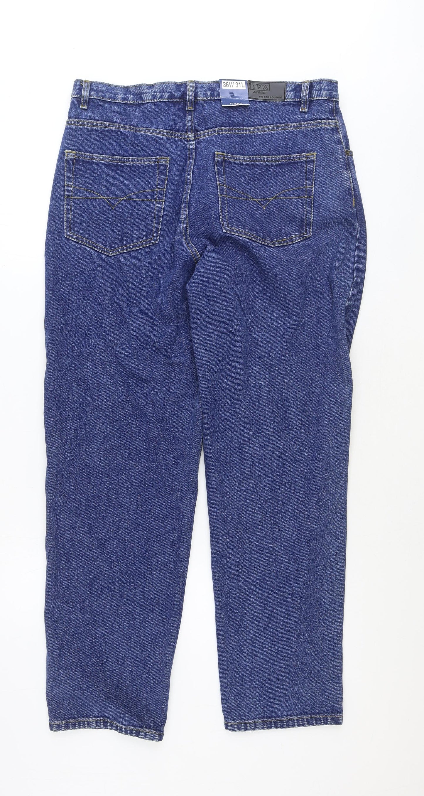 Preworn Mens Blue Cotton Straight Jeans Size 36 in Regular Zip