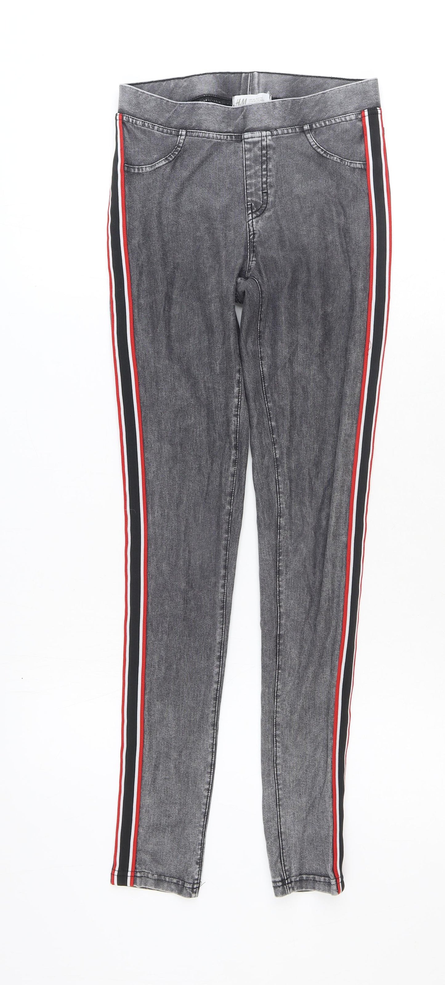 H&M Girls Grey Cotton Jegging Trousers Size 13-14 Years Regular Pullover - Side Stripe