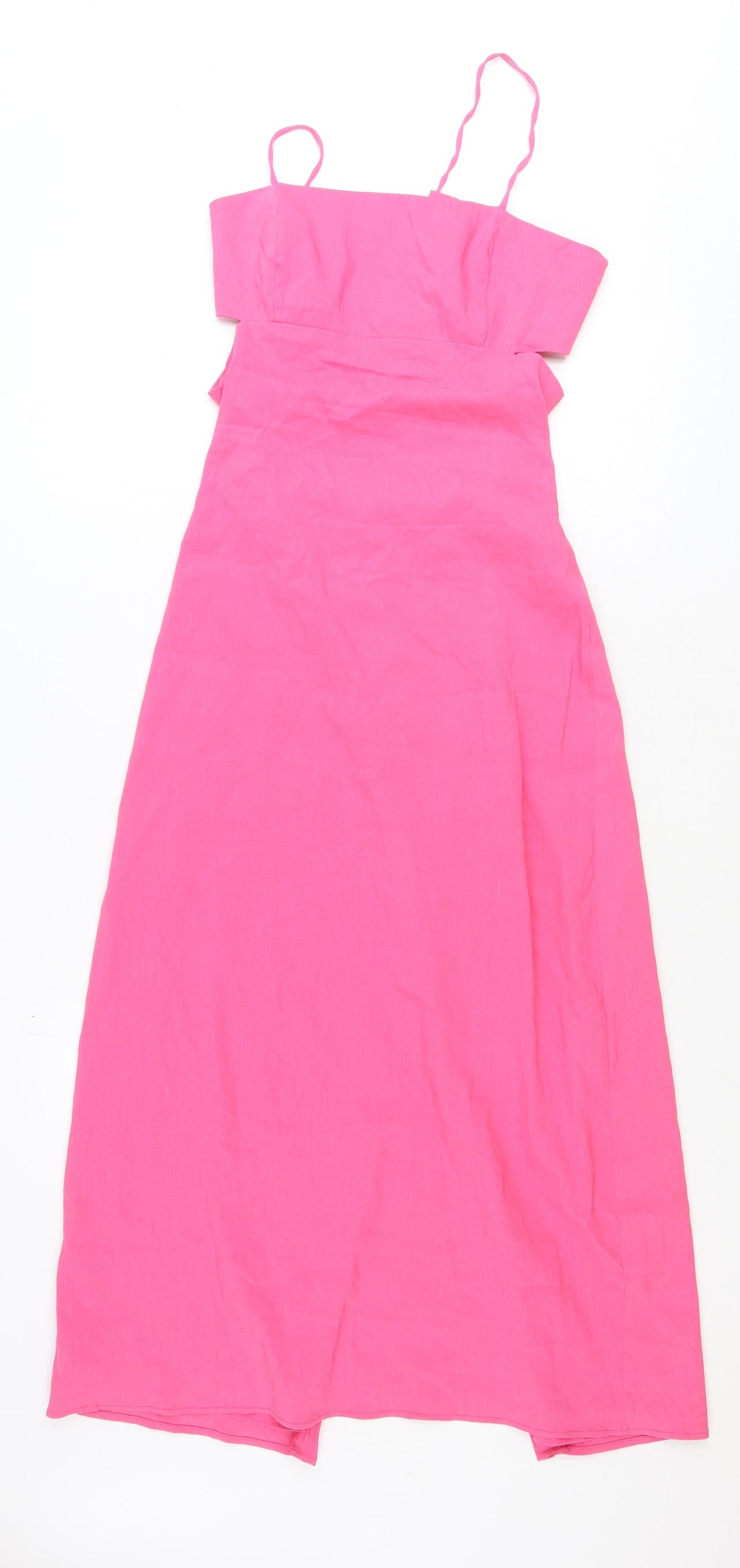 Zara Womens Pink Polyester Slip Dress Size M Square Neck Zip
