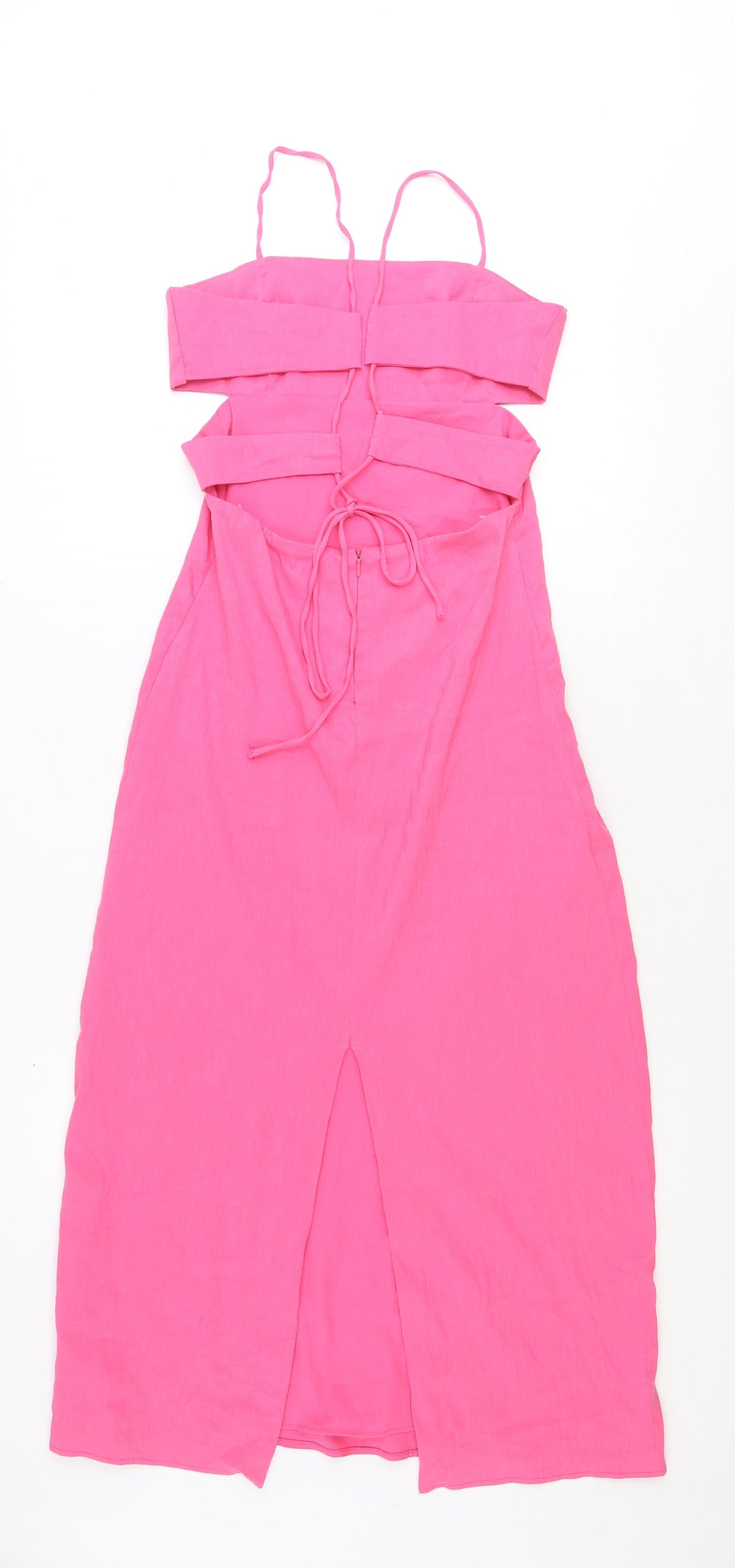 Zara Womens Pink Polyester Slip Dress Size M Square Neck Zip