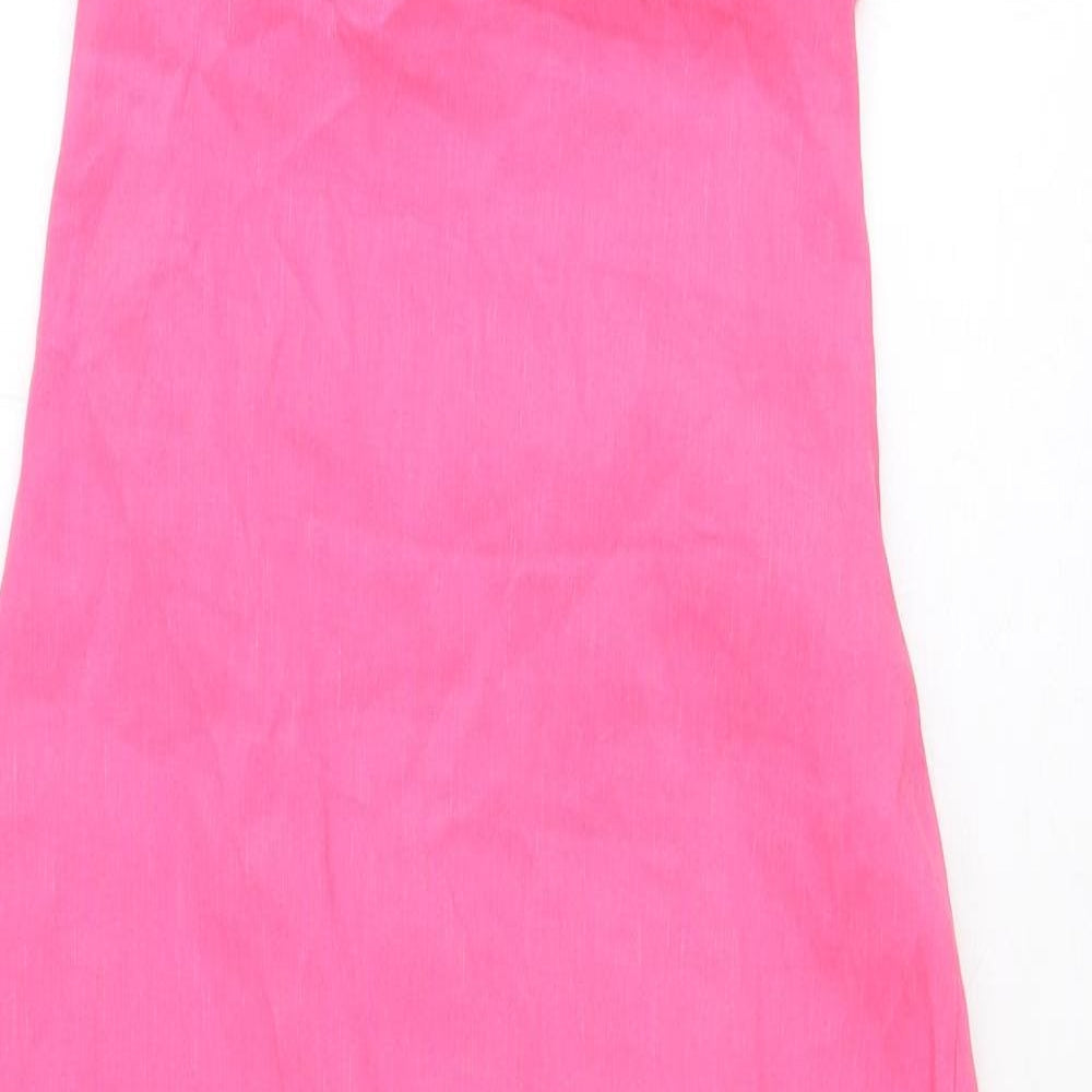 Zara Womens Pink Polyester Slip Dress Size M Square Neck Zip