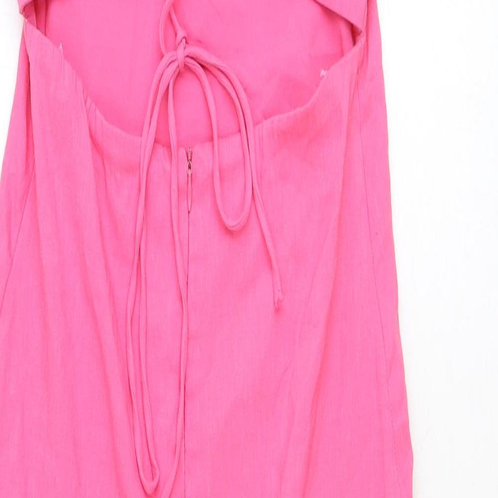 Zara Womens Pink Polyester Slip Dress Size M Square Neck Zip