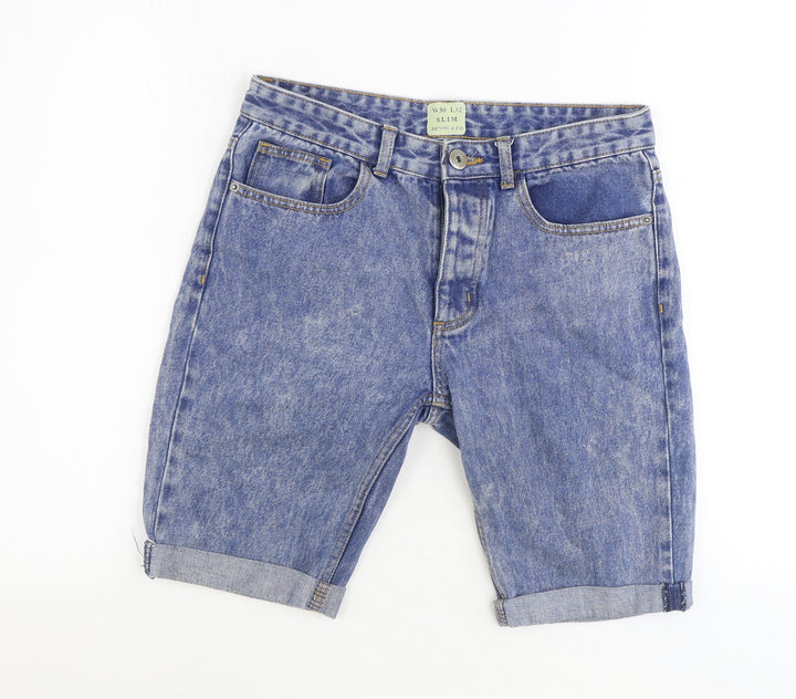 Denim & Co. Mens Black Cotton Biker Shorts Size 30 in Regular Zip