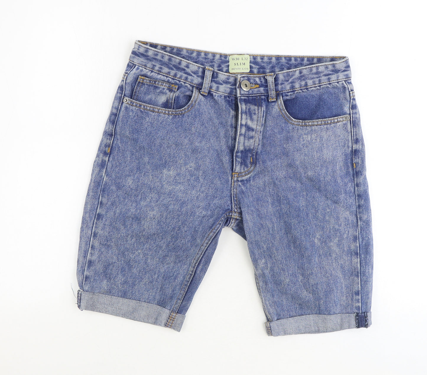Denim & Co. Mens Black Cotton Biker Shorts Size 30 in Regular Zip