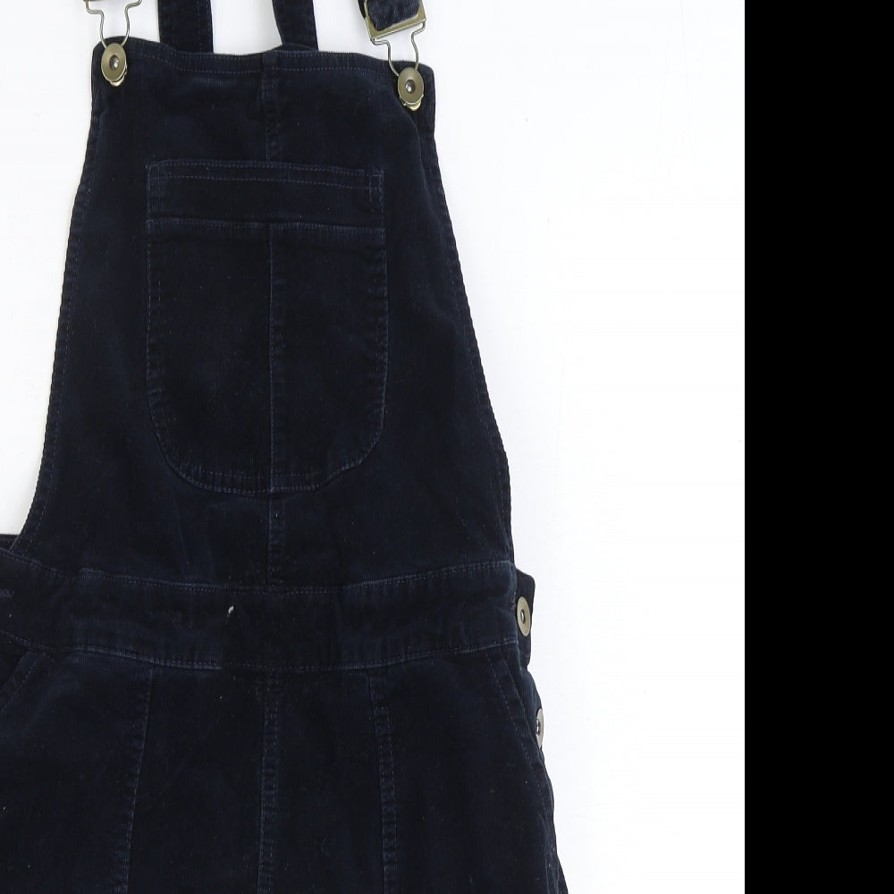 TU Womens Black Cotton Pinafore/Dungaree Dress Size 12 Square Neck Hook & Eye