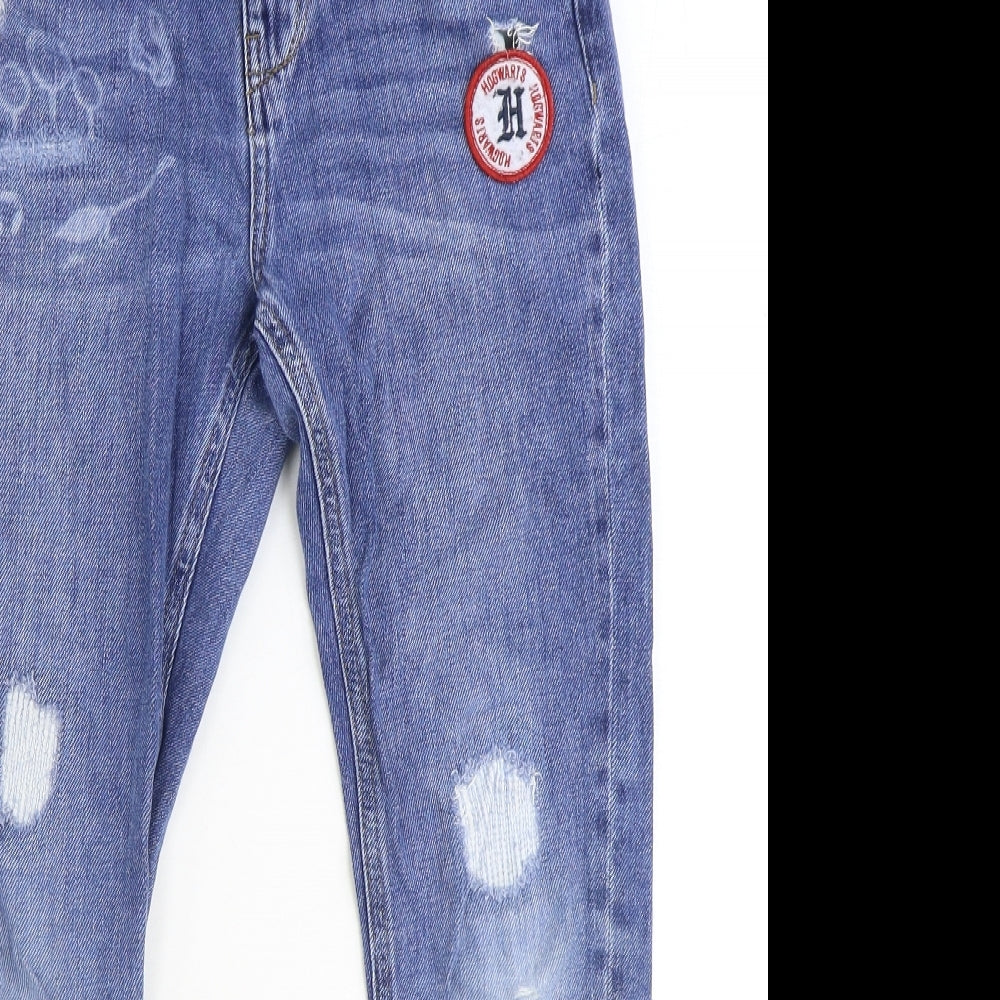 Marks and Spencer Boys Black 100% Cotton Straight Jeans Size 10-11 Years Regular Zip - Harry Potter Distressed