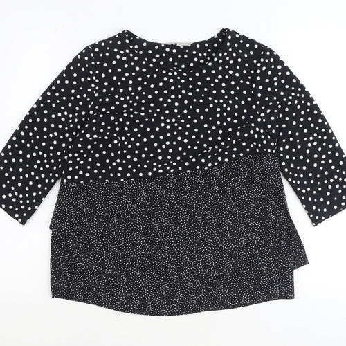 Nutmeg Womens Black Polka Dot Polyester Basic Blouse Size 6 Round Neck
