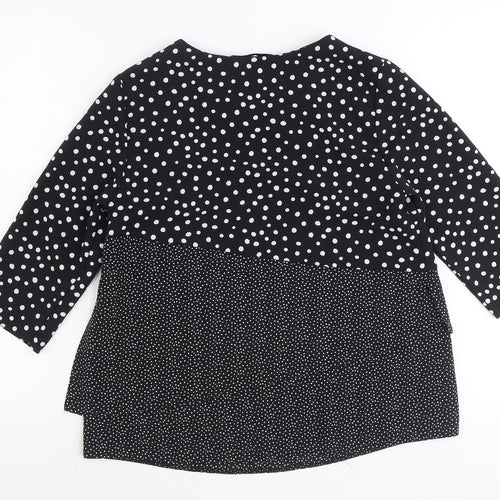 Nutmeg Womens Black Polka Dot Polyester Basic Blouse Size 6 Round Neck