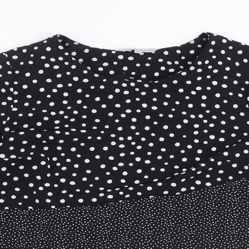 Nutmeg Womens Black Polka Dot Polyester Basic Blouse Size 6 Round Neck