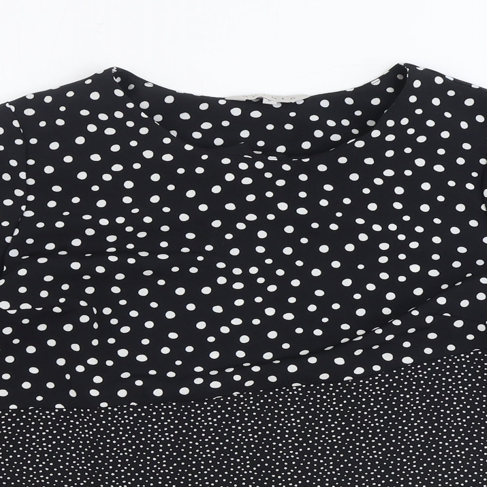 Nutmeg Womens Black Polka Dot Polyester Basic Blouse Size 6 Round Neck