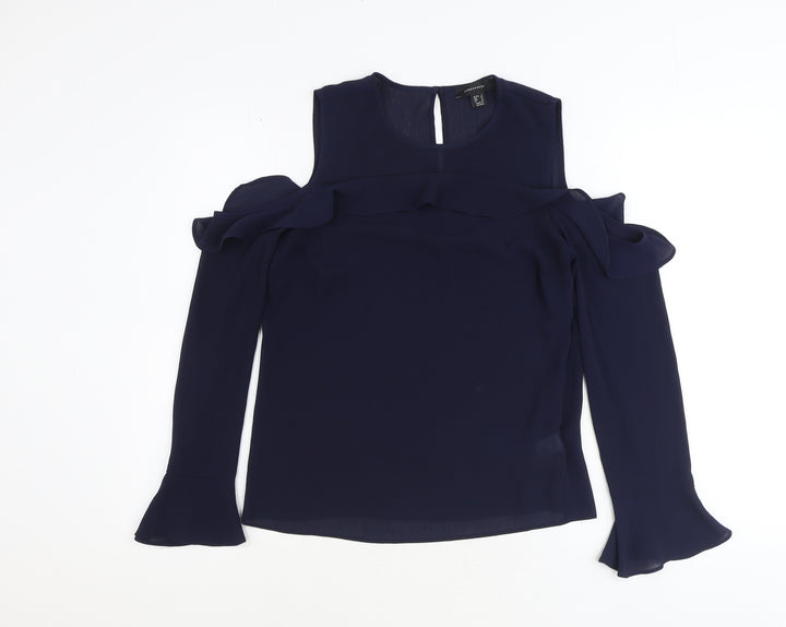 Atmosphere Womens Blue Polyester Basic Blouse Size 8 Round Neck