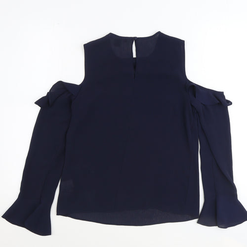 Atmosphere Womens Blue Polyester Basic Blouse Size 8 Round Neck